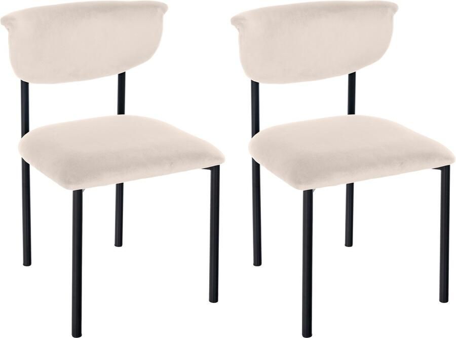 CLP Set van 2 eetkamerstoelen Gambell met rugleuning en gewatteerde fluwelen bekleding Fluweel creme