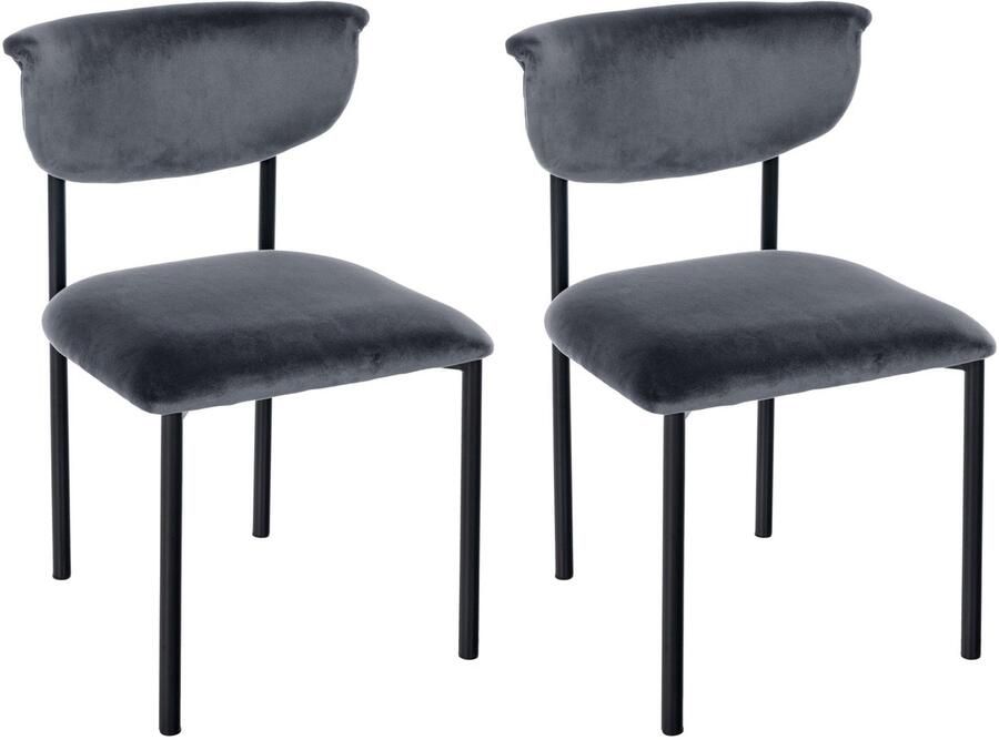 CLP Set van 2 eetkamerstoelen Gambell met rugleuning en gewatteerde fluwelen bekleding Fluweel donkergrijs