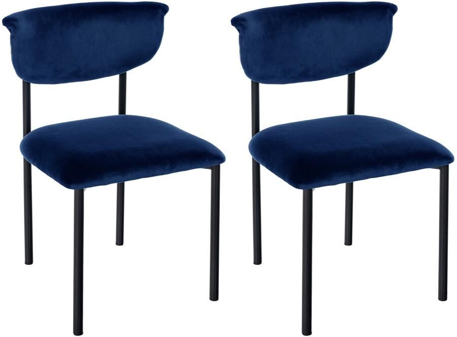 CLP Set van 2 eetkamerstoelen Gambell met rugleuning en gewatteerde fluwelen bekleding Fluweel donkerblauw