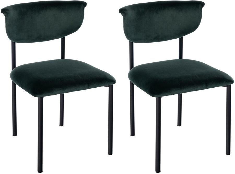 CLP Set van 2 eetkamerstoelen Gambell met rugleuning en gewatteerde fluwelen bekleding Fluweel donkergroen