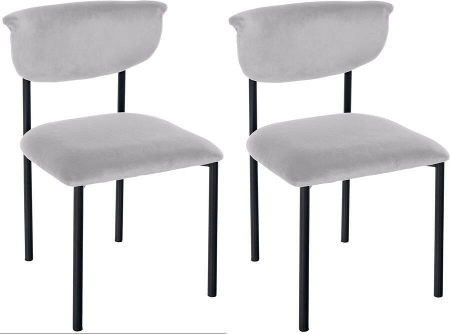 CLP Set van 2 eetkamerstoelen Gambell met rugleuning en gewatteerde fluwelen bekleding Fluweel grijs