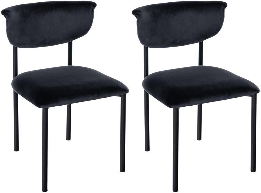 CLP Set van 2 eetkamerstoelen Gambell met rugleuning en gewatteerde fluwelen bekleding Fluweel zwart