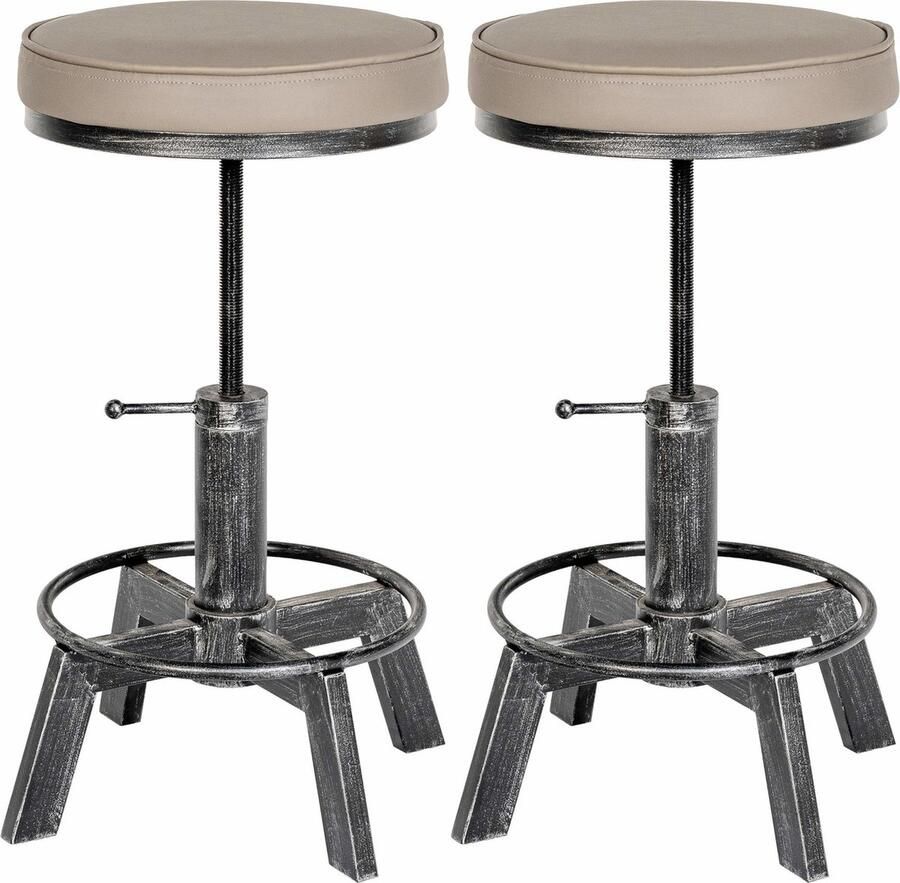 CLP Set van 2 Hockers Destin Krukje Poef Rond Kunstleer antiek zilver