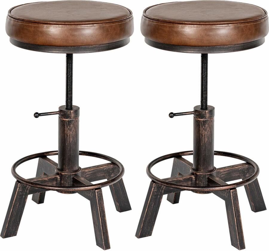 Clp Set van 2 Hockers Destin Krukje Poef Rond Kunstleer bronzen