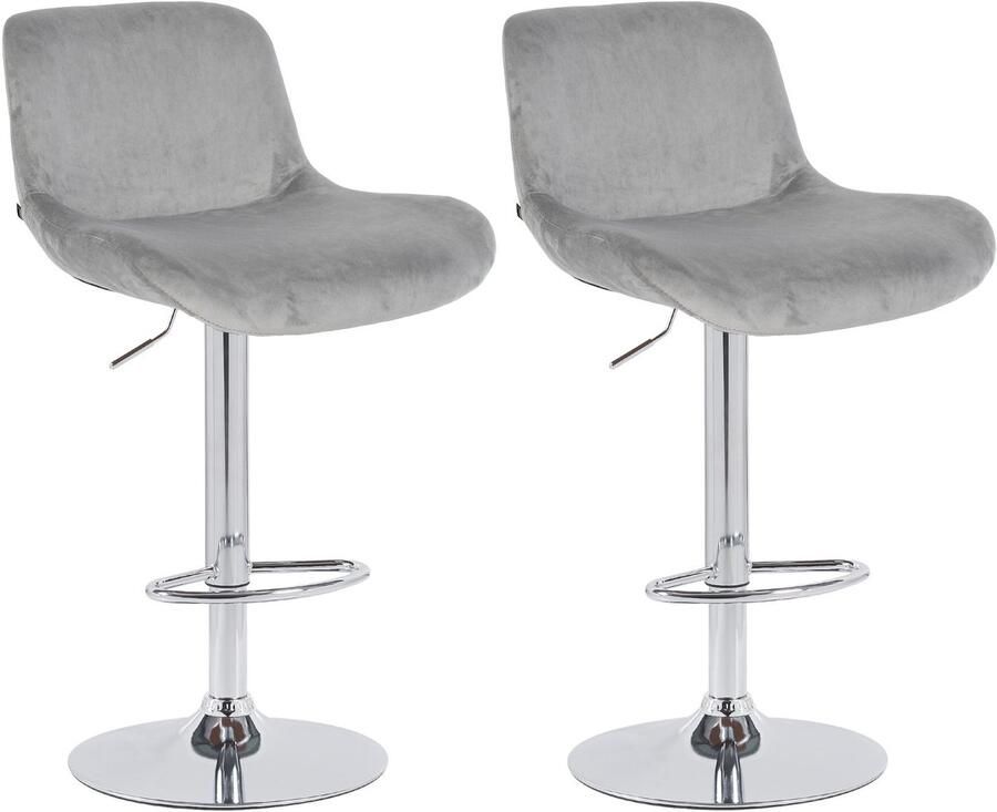 CLP Solon Set van 2 barkrukken met rugleuning in hoogte verstelbare draaibaar chroom frame chroom grijs
