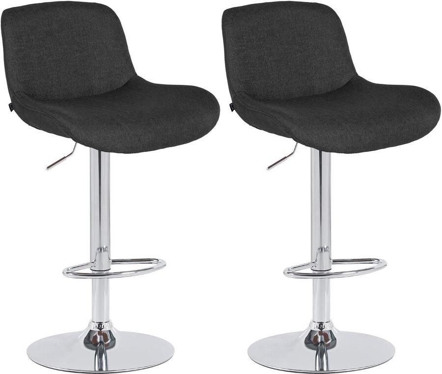 CLP Solon Set van 2 barkrukken met rugleuning in hoogte verstelbare draaibaar chroom frame chroom zwart
