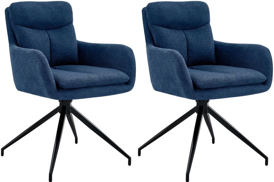 CLP Somers Set van 2 eetkamerstoelen met armleuning Draaibare fauteuil Stof blauw