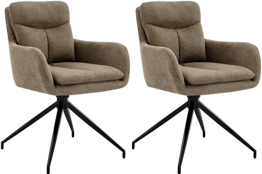 CLP Somers Set van 2 eetkamerstoelen met armleuning Draaibare fauteuil Stof bruin