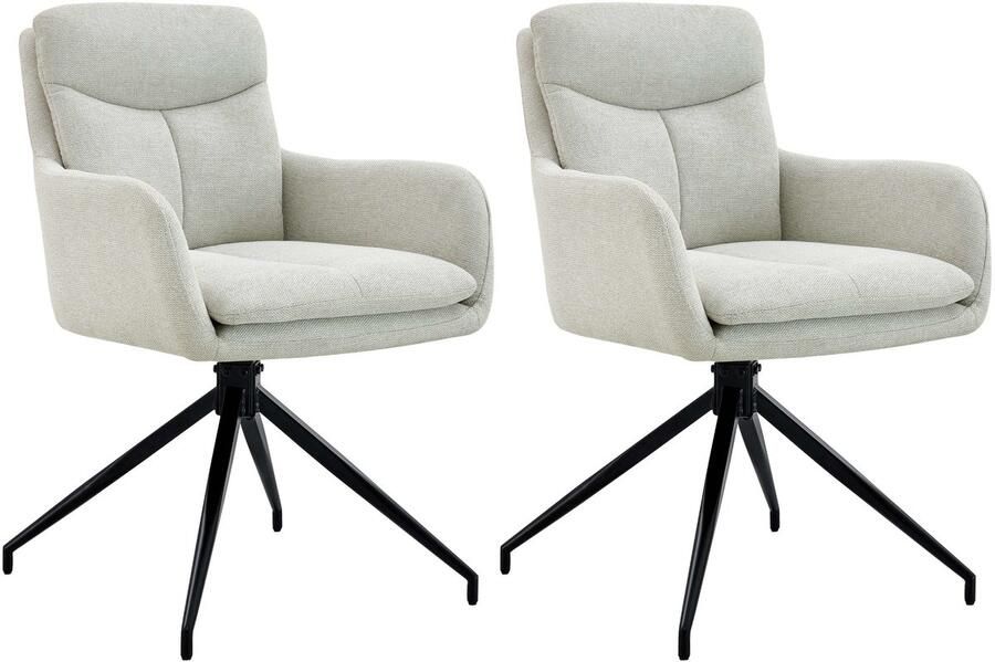 CLP Somers Set van 2 eetkamerstoelen met armleuning Draaibare fauteuil Stof creme