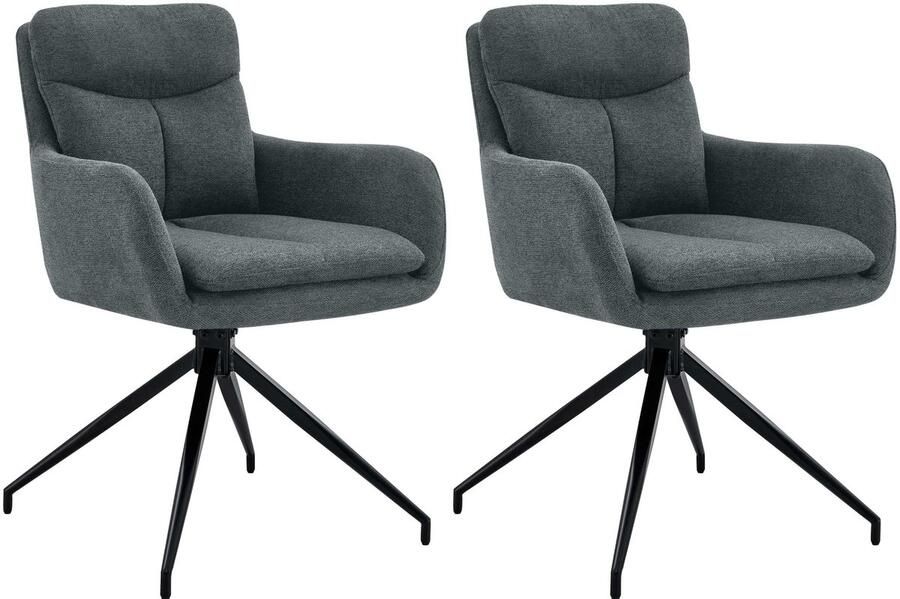 CLP Somers Set van 2 eetkamerstoelen met armleuning Draaibare fauteuil Stof donkergrijs