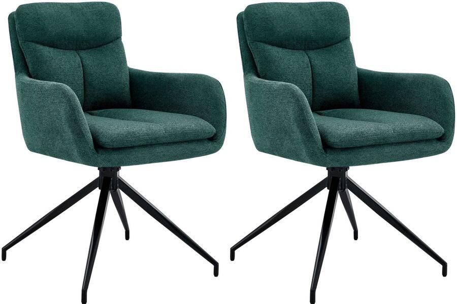 CLP Somers Set van 2 eetkamerstoelen met armleuning Draaibare fauteuil Stof groen