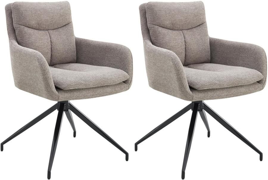 CLP Somers Set van 2 eetkamerstoelen met armleuning Draaibare fauteuil Stof taupe
