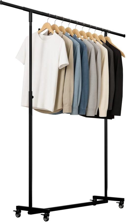 CLP Soran Kledingrek Dressboy Kledingstang op wielen uitschuifbaar in hoogte verstelbaar inklapbaar metaal 120x50x188 zwart
