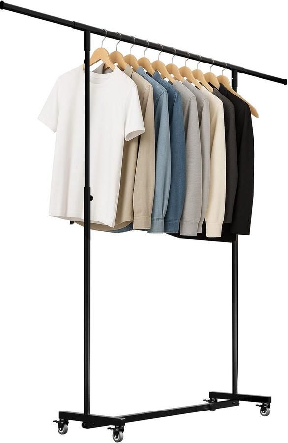 CLP Soran Kledingrek Dressboy Kledingstang op wielen uitschuifbaar in hoogte verstelbaar inklapbaar metaal 150x50x188 zwart