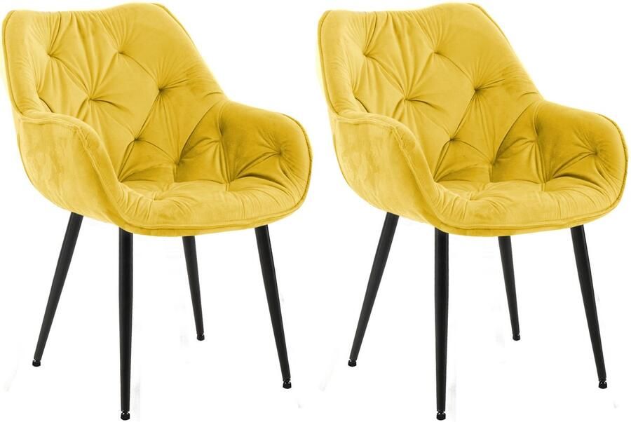 CLP Tanna Set van 2 eetkamerstoelen Met armleuning Fluweel geel