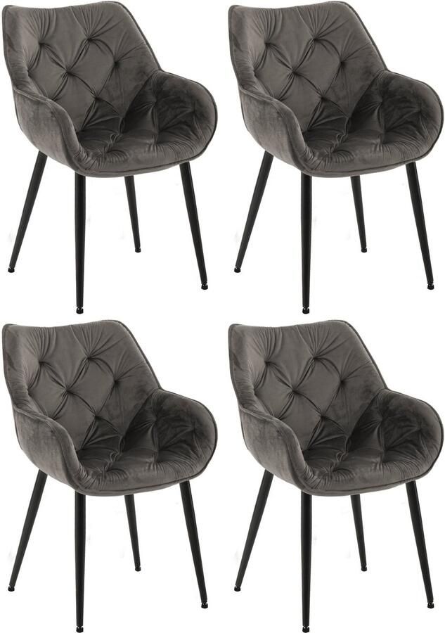 CLP Tanna Set van 4 eetkamerstoelen Met armleuning Velvet Fluweel antraciet
