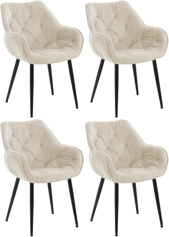 CLP Tanna Set van 4 eetkamerstoelen Met armleuning Velvet Fluweel creme