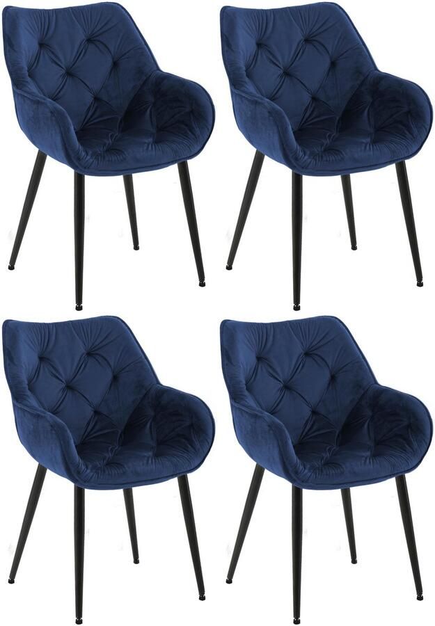 Clp Tanna Set van 4 eetkamerstoelen Met armleuning Fluweel Velvet donkerblauw