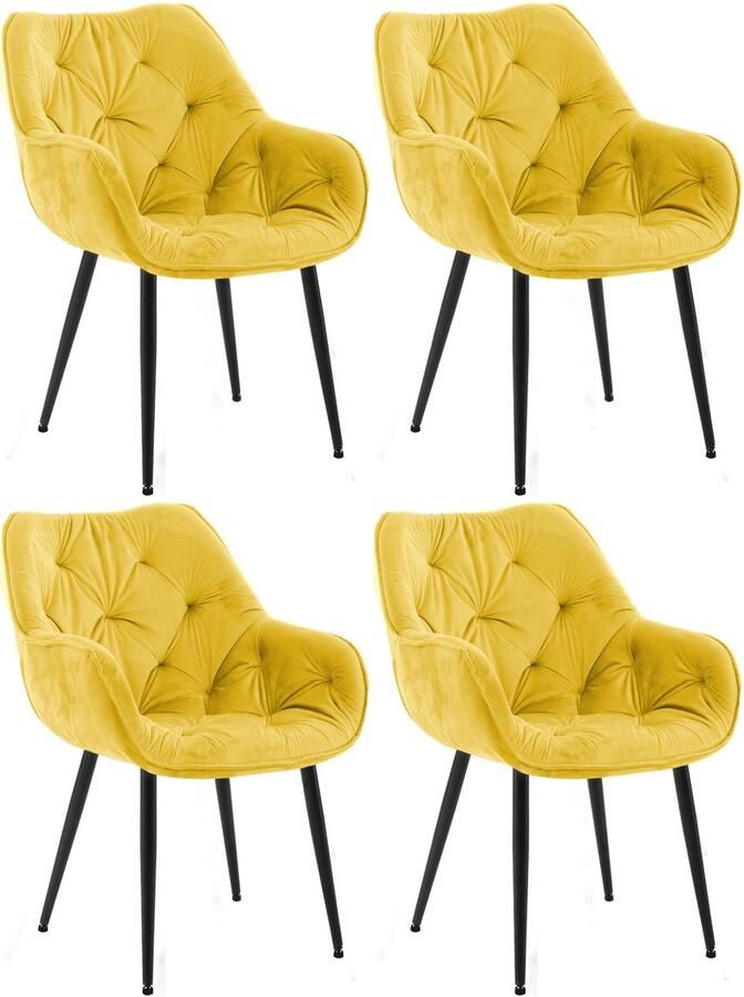 CLP Tanna Set van 4 eetkamerstoelen Met armleuning Velvet Fluweel geel