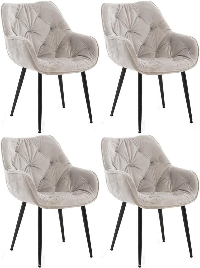 CLP Tanna Set van 4 eetkamerstoelen Met armleuning Velvet Fluweel grijs