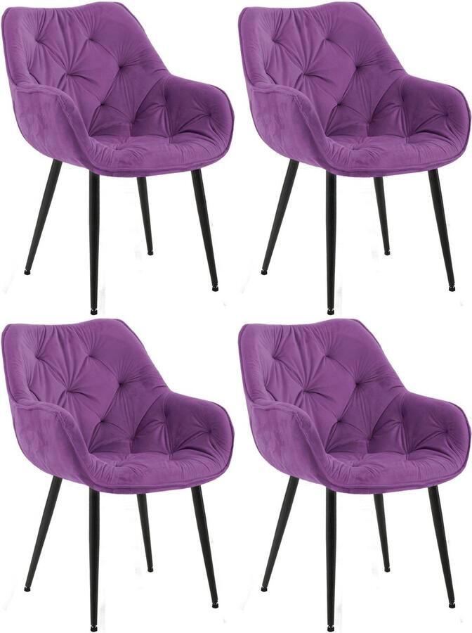 CLP Tanna Set van 4 eetkamerstoelen Met armleuning Velvet Fluweel purper