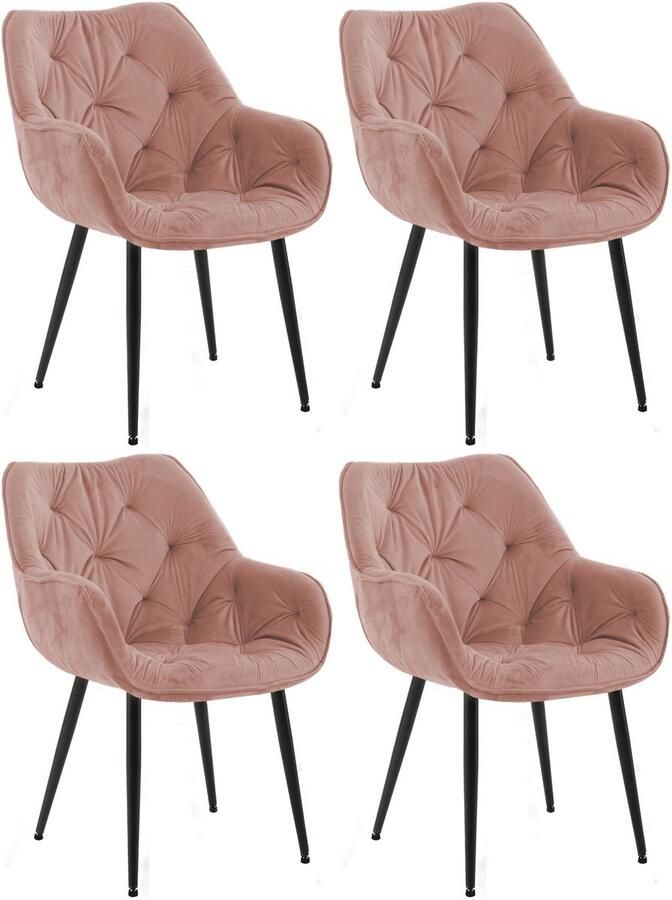CLP Tanna Set van 4 eetkamerstoelen Met armleuning Velvet Fluweel roze