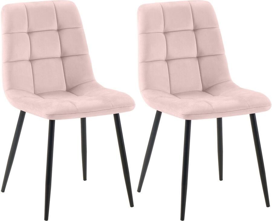 CLP Tilde Set van 2 eetkamerstoelen Zonder armleuning Industrieel Fluweel roze
