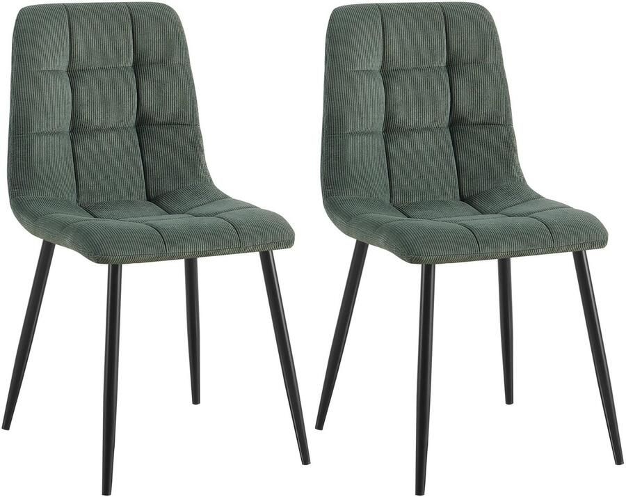 CLP Tilde Set van 2 eetkamerstoelen Zonder armleuning Industrieel Ribstof groen