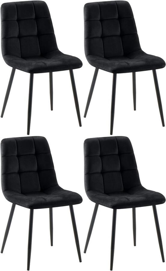 CLP Tilde Set van 4 Eetkamerstoel Zonder armleuning Industrieel Fluweel zwart