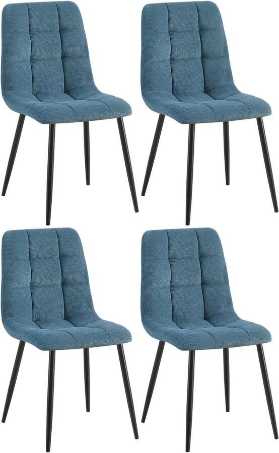 CLP Tilde Set van 4 Eetkamerstoel Zonder armleuning Industrieel Ribstof blauw
