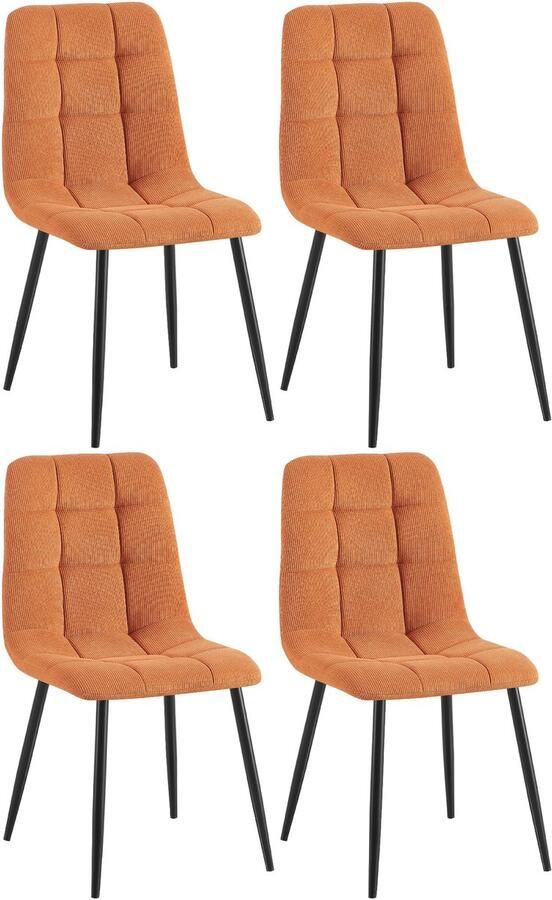 CLP Tilde Set van 4 Eetkamerstoel Zonder armleuning Industrieel Ribstof oranje