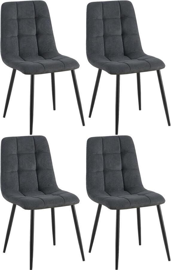 CLP Tilde Set van 4 Eetkamerstoel Zonder armleuning Industrieel Ribstof zwart