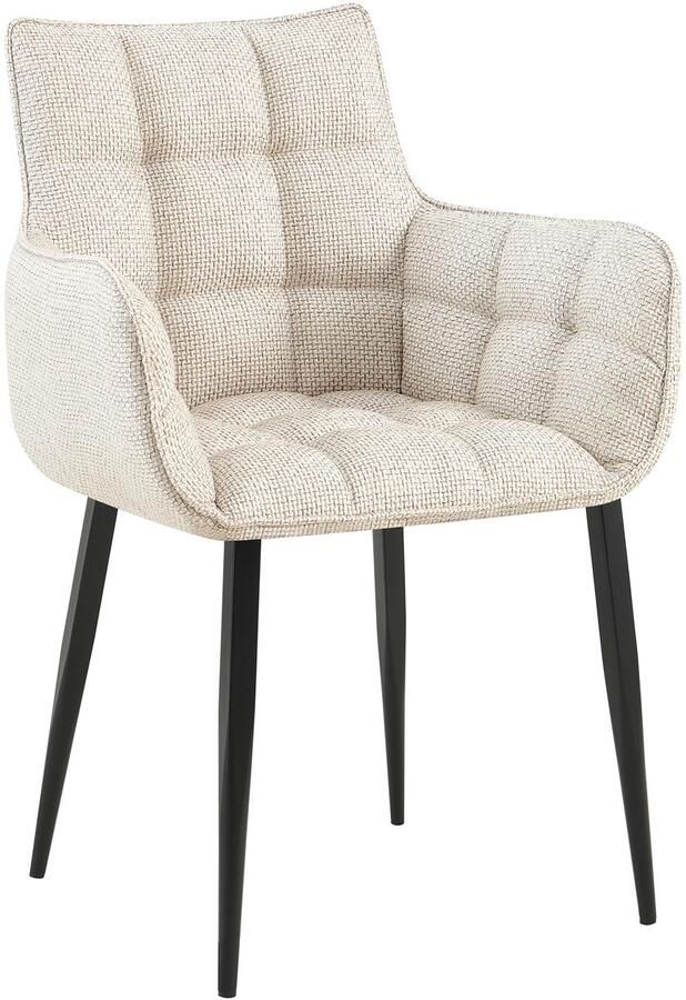 CLP Tirana Eetkamerstoel Comfortabele Stoffen Armstoel met Armleuningen Moderne Design met Zwarte Metalen Poten Ergonomisch St zwart ivoor