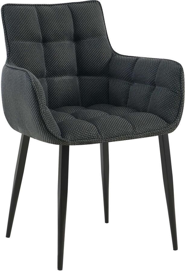 CLP Tirana Eetkamerstoel Comfortabele Stoffen Armstoel met Armleuningen Moderne Design met Zwarte Metalen Poten Ergonomisch St zwart titanium grijs