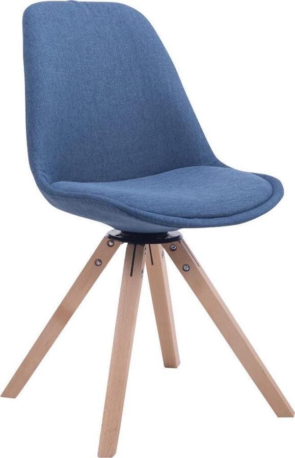 Clp Troyes Bezoekersstoel Stof Blauw houten onderstel kleur natura hoekige poot