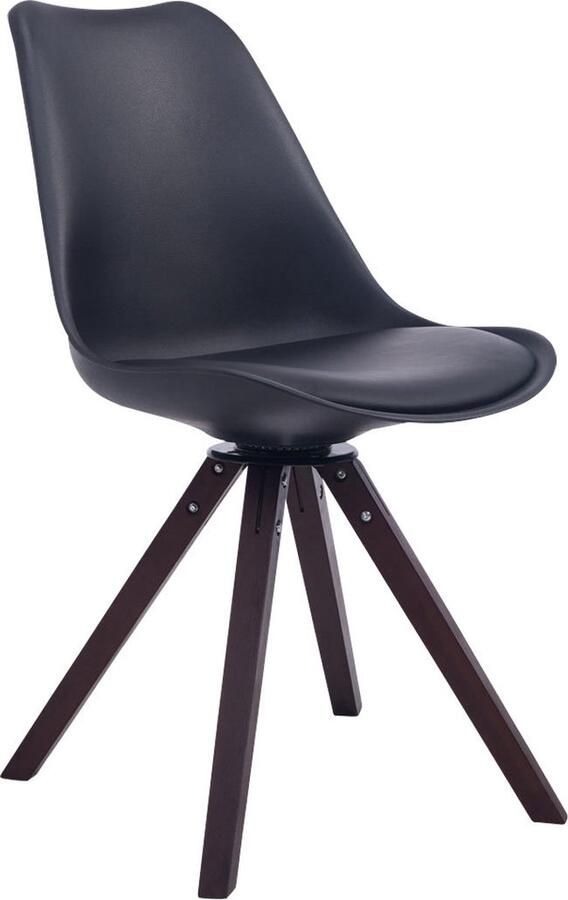 CLP Troyes Eetkamerstoel Vierkant frame Kunstleer zwart walnoot