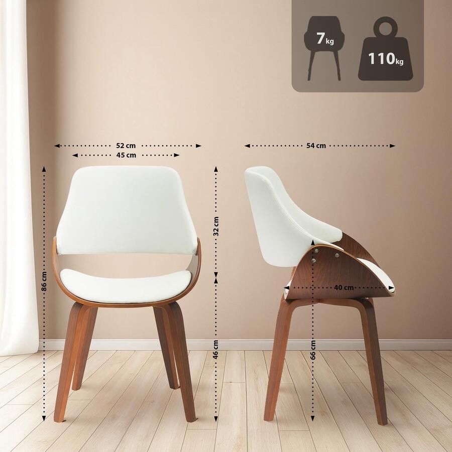 CLP Vangale Set van 2 eetkamerstoelen Klassiek gestoffeerd buighouten onderstel Kunstleer walnoot wit - Foto 2