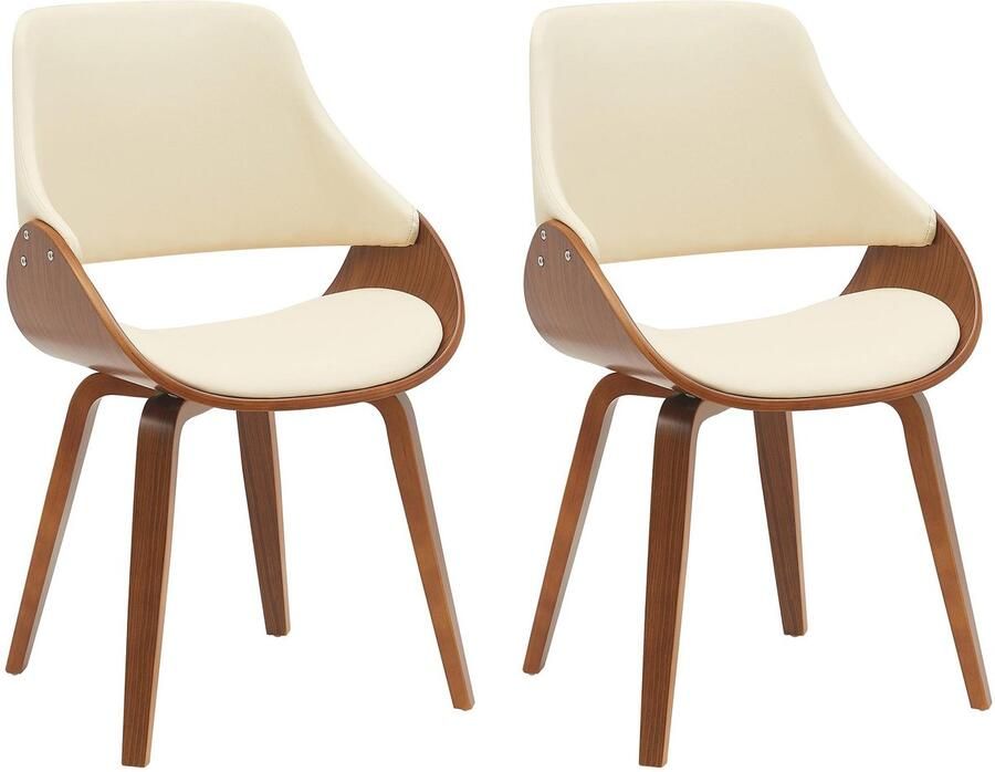 CLP Vangale Set van 2 eetkamerstoelen Klassiek Met houten poten Kunstleer walnoot creme