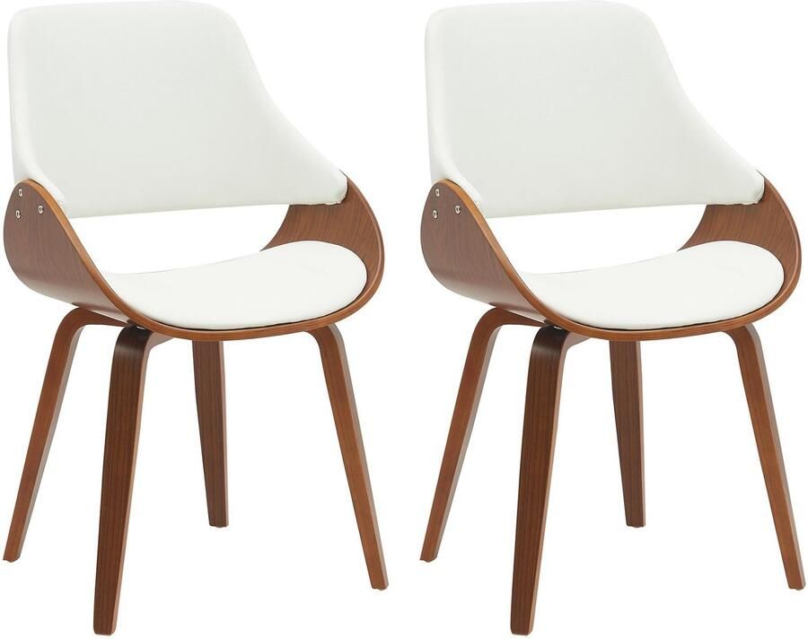 CLP Vangale Set van 2 eetkamerstoelen Klassiek Met houten poten Kunstleer walnoot wit