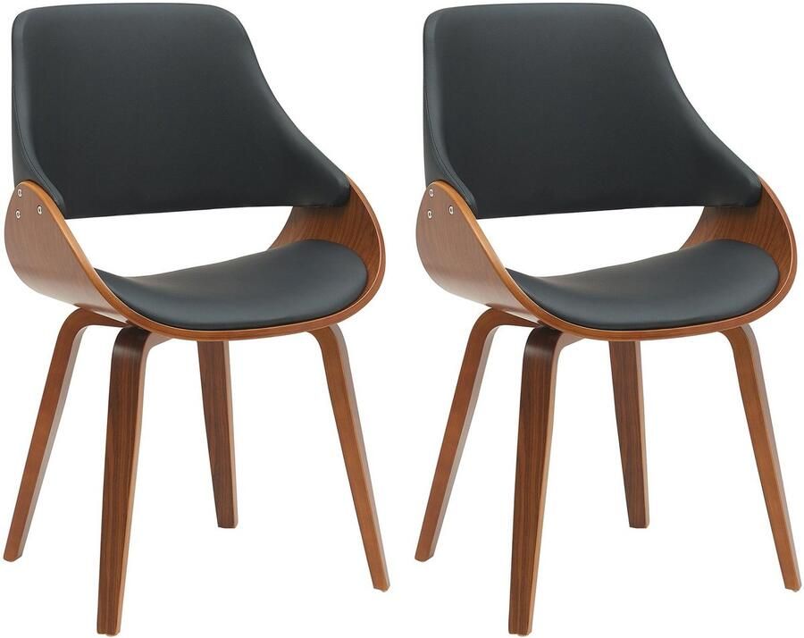 CLP Vangale Set van 2 eetkamerstoelen Klassiek Met houten poten Kunstleer walnoot zwart