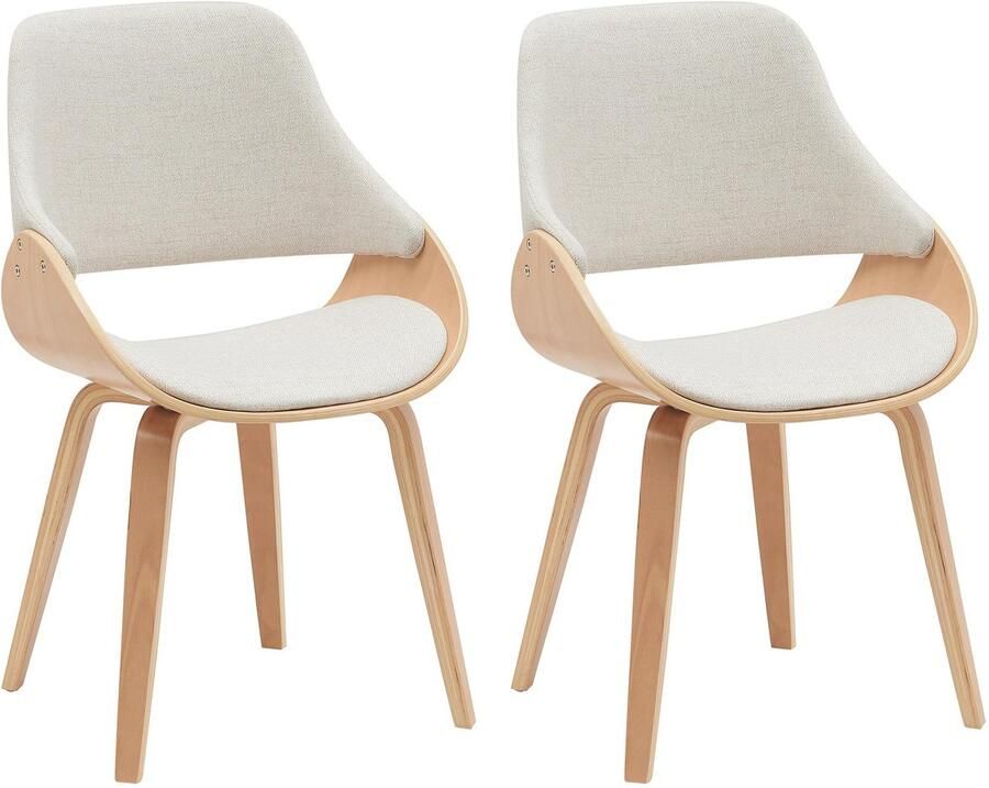 CLP Vangale Set van 2 eetkamerstoelen Klassiek Met houten poten Stof natura creme
