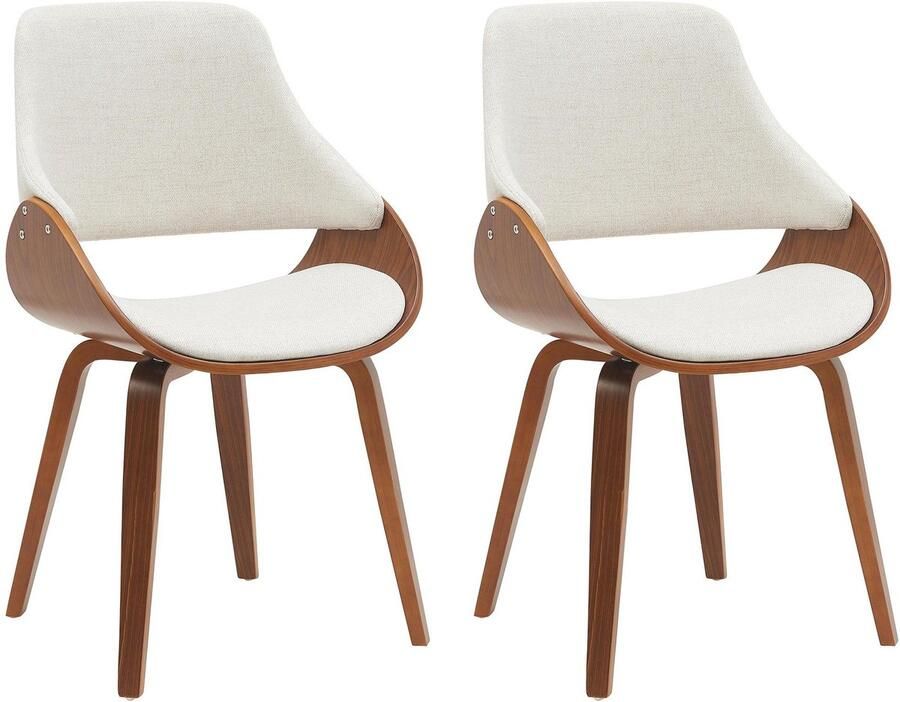 CLP Vangale Set van 2 eetkamerstoelen Klassiek Met houten poten Stof walnoot creme