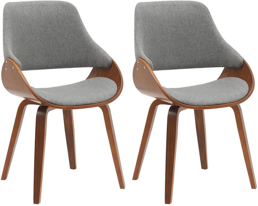 CLP Vangale Set van 2 eetkamerstoelen Klassiek Met houten poten Stof walnoot donkergrijs
