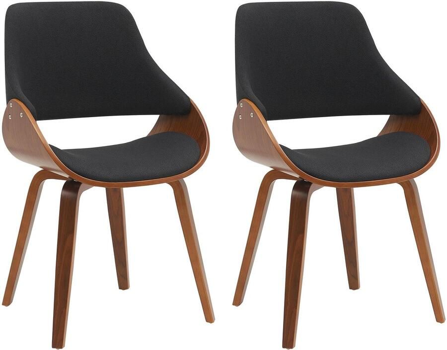 CLP Vangale Set van 2 eetkamerstoelen Klassiek Met houten poten Stof walnoot zwart