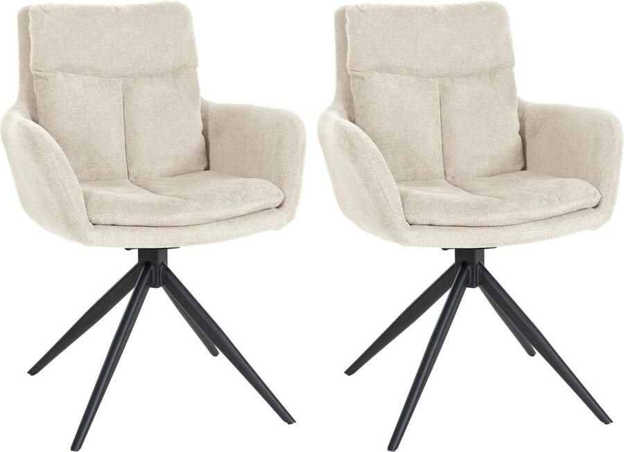 CLP Vilas Set van 2 eetkamerstoelen Draaibaar Fauteuil Met armleuning Metaal frame Stof Metaal creme
