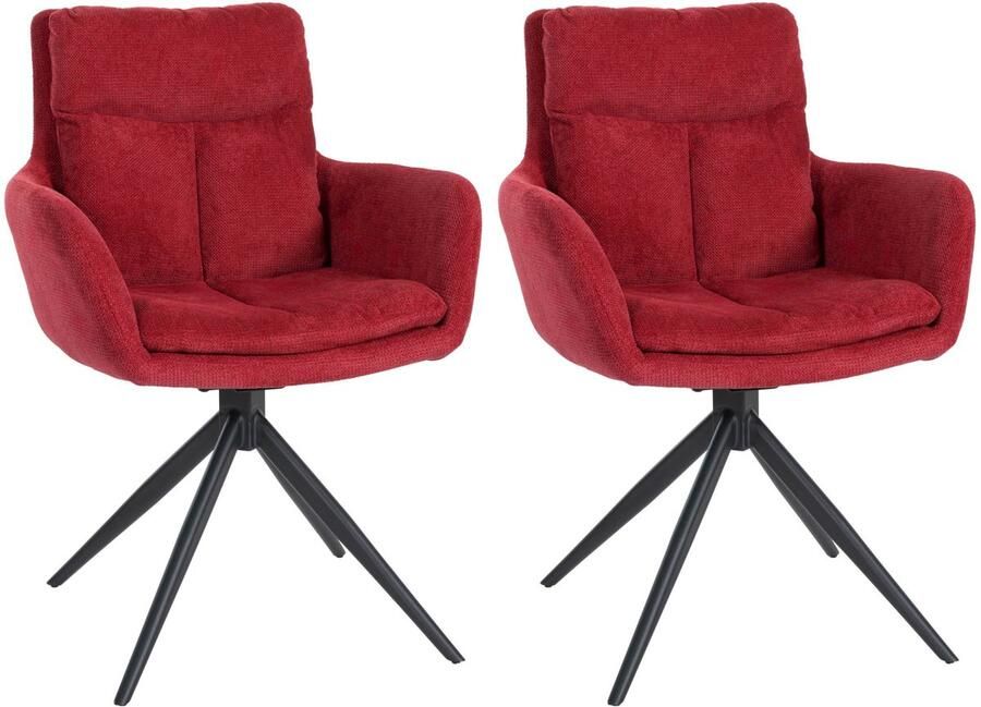 CLP Vilas Set van 2 eetkamerstoelen Draaibaar Fauteuil Met armleuning Metaal frame Stof rood