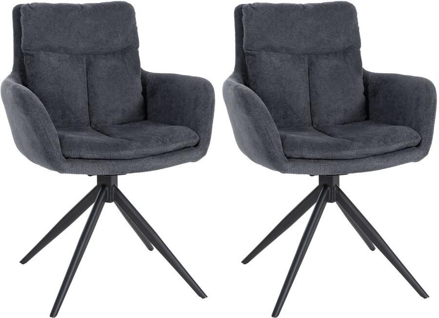 CLP Vilas Set van 2 eetkamerstoelen Draaibaar Fauteuil Met armleuning Metaal frame Stof Metaal zwart