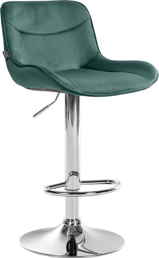 Clp Vonore Barkruk Met rugleuning Met voetensteun Verstelbaar Metalen frame Velvet Fluweel groen chroom