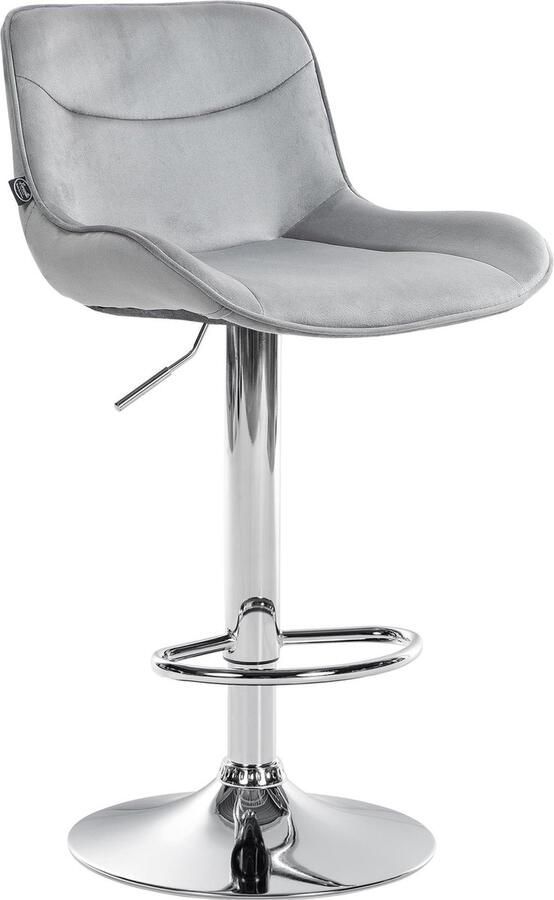 CLP Vonore Barkruk Met rugleuning Met voetensteun Verstelbaar Metalen frame Velvet Fluweel chroom grijs