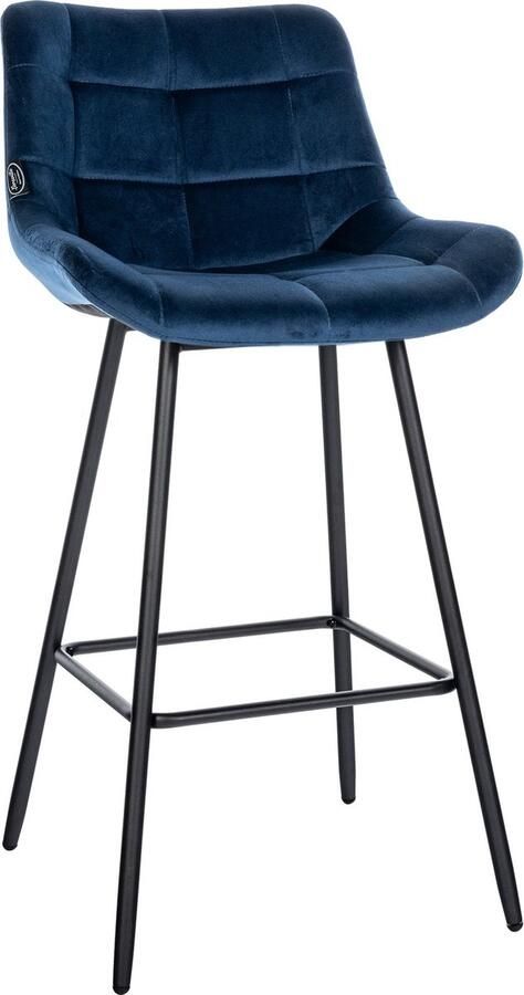 CLP West Barkruk Met rugleuning Voetsteun Metalen frame blauw Fluweel